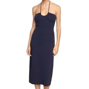 Modern Citizen Sara Halter Midi Dress Navy Blue - Minimalist Knit Bodycon
